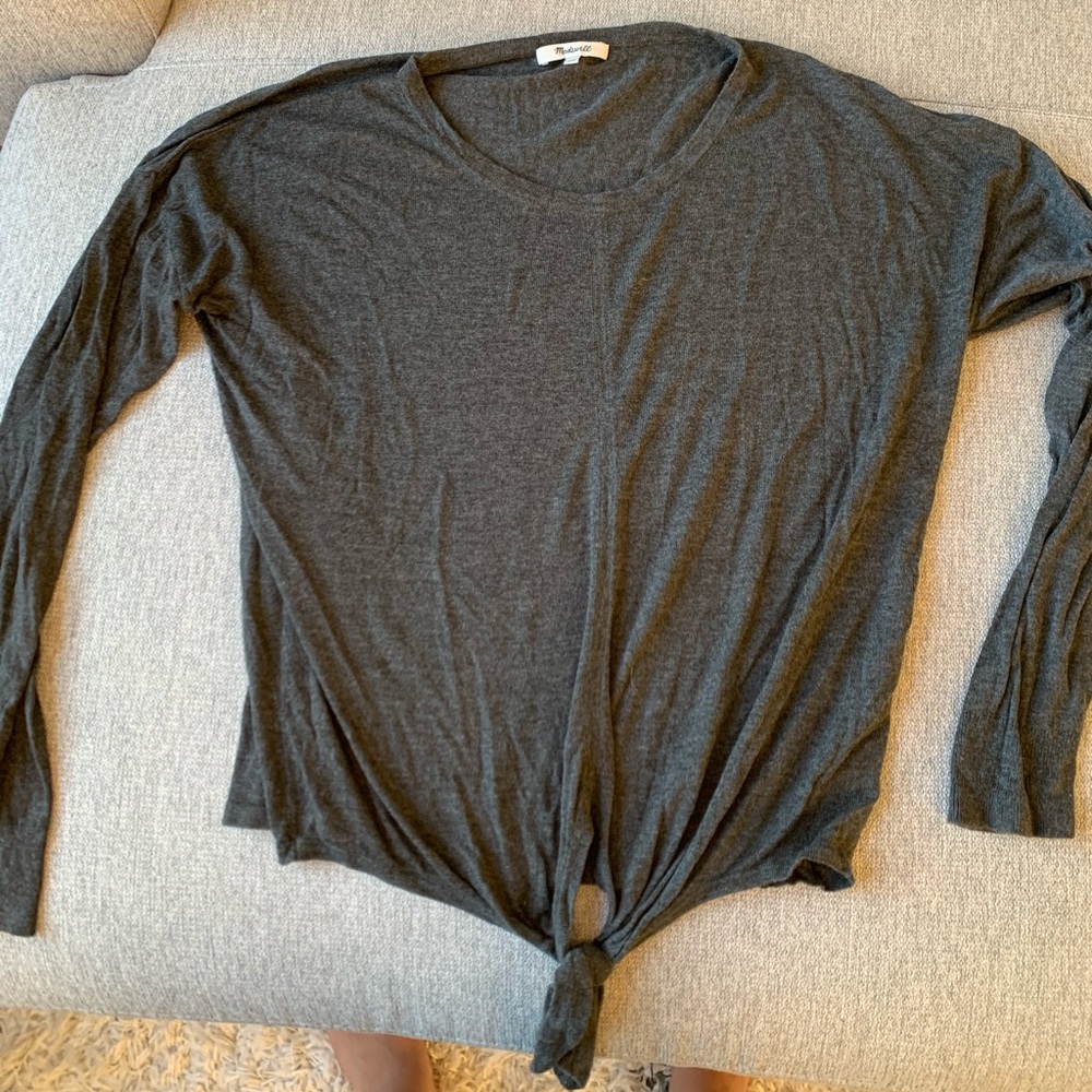 Madewell Grey Tie-Front Sweater Sz. XL - Picture 3 of 9